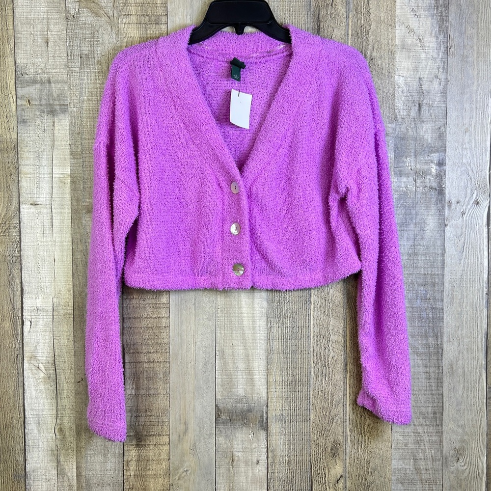 Wild Fable Size Small Terry Cloth Cropped Long Sleeve Button Front Shrug